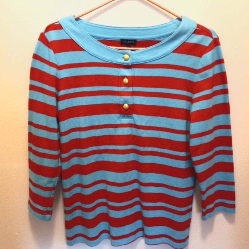 Talbots Crew Neck Blue & Red Striped Sweater